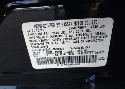 2020 Infiniti Q50 Edition 30 z USA, uszkodzony, nr VIN JN1EV7AP1LM204804